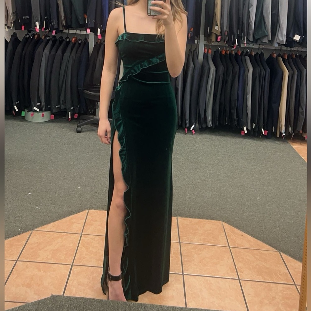 green velvet tank top slit ruffle dress